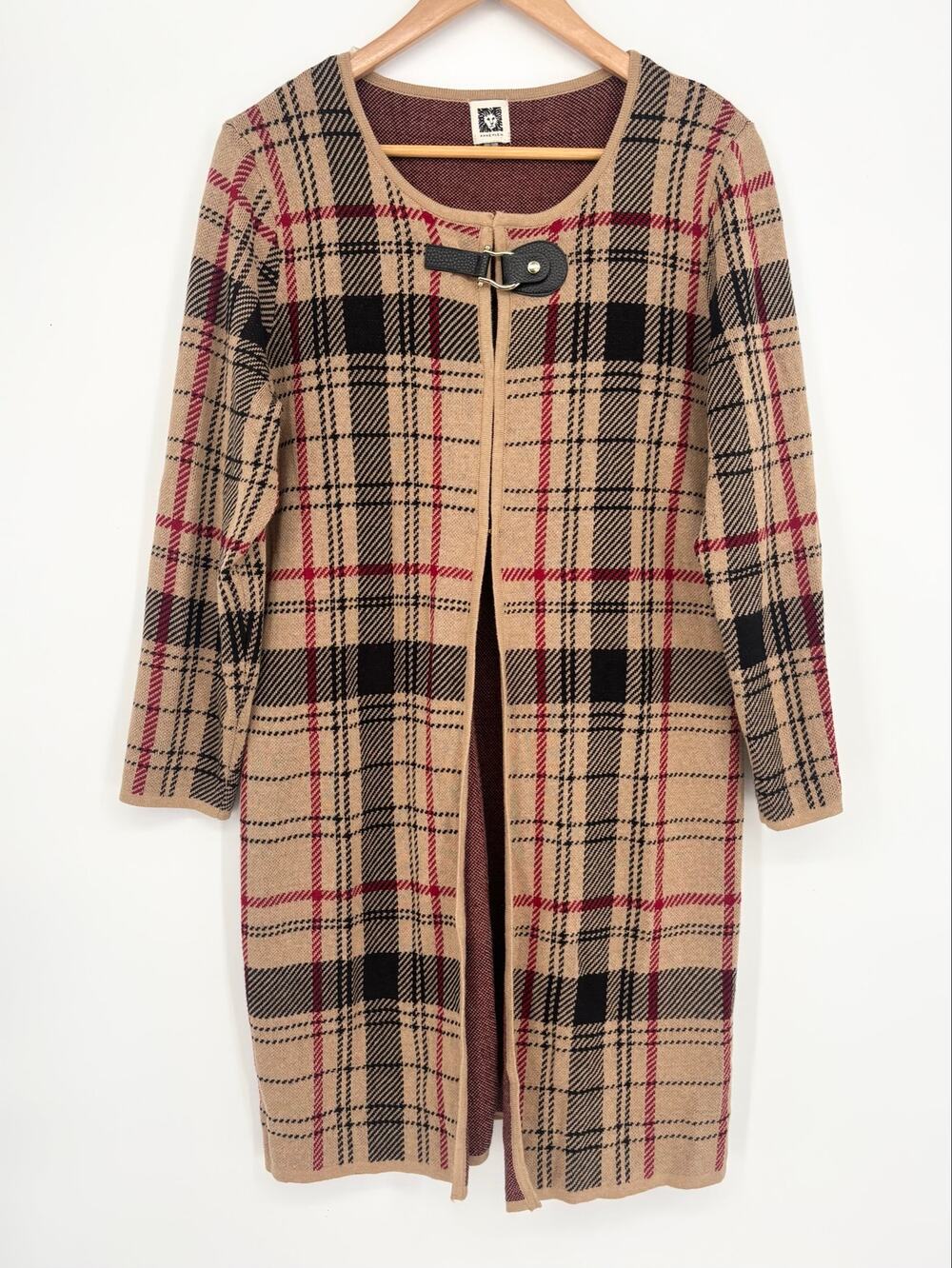 Anne Klein Plaid Long Cardigan Sweater Size S